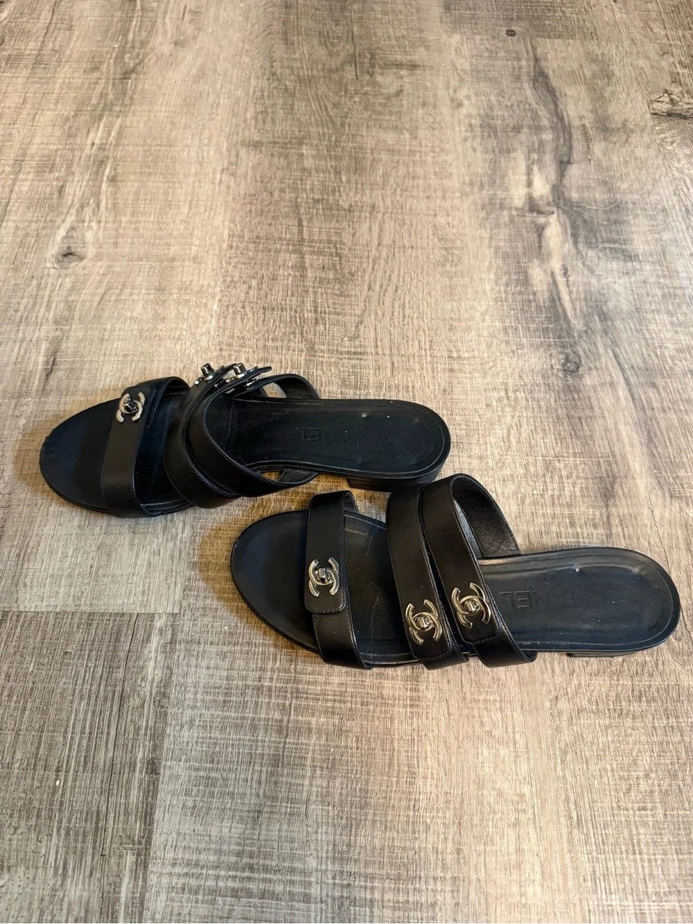 Authentic CHANEL Strappy Turnlock Flat Sandals 37